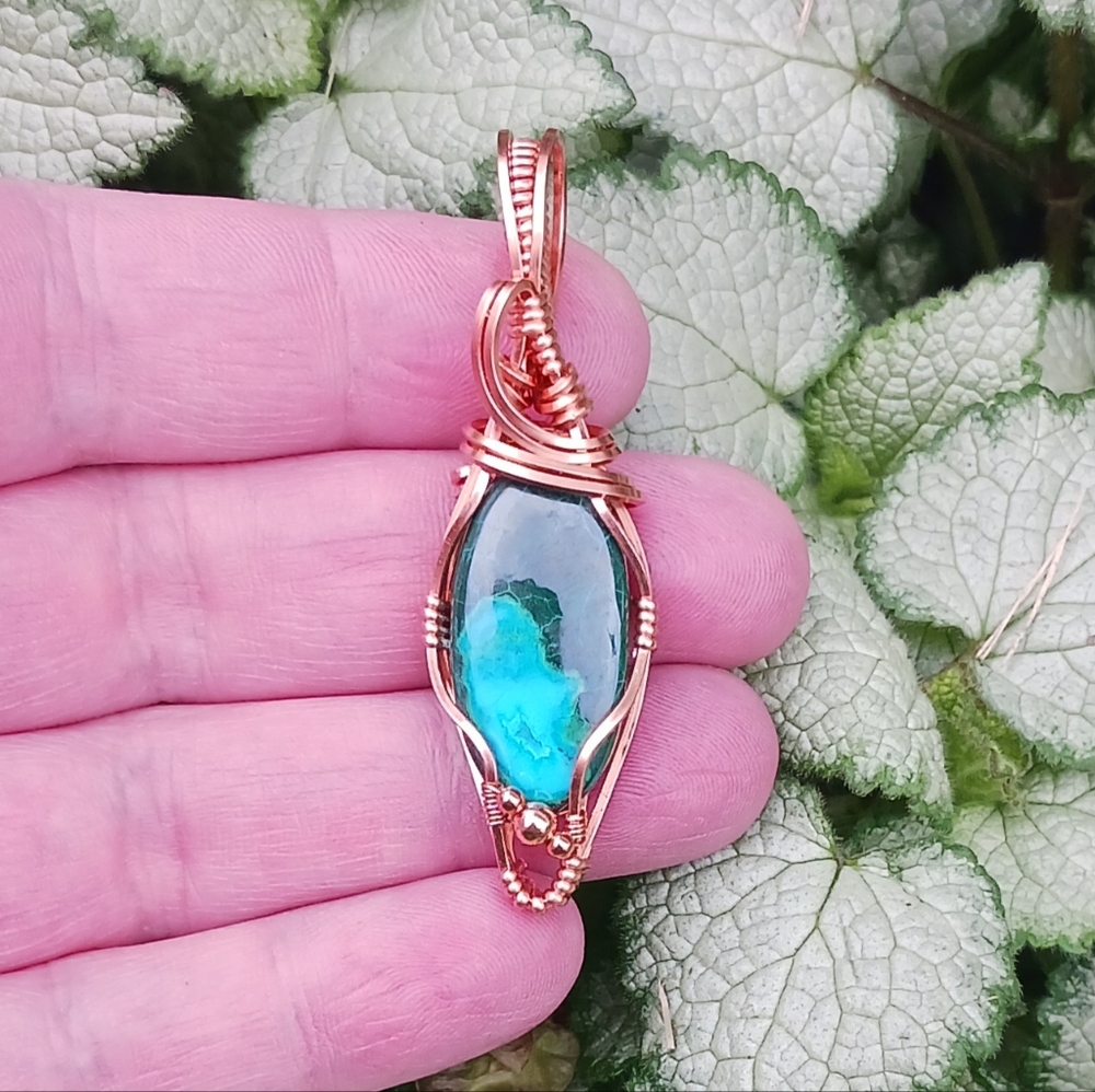 Malachite Chrysocolla Copper Wire Wrap Pendant